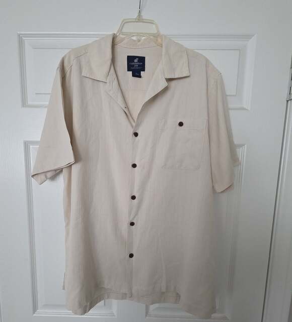 Caribbean Joe Other - Caribbean Joe 100% Silk Cream Camp Resort Shirt XL